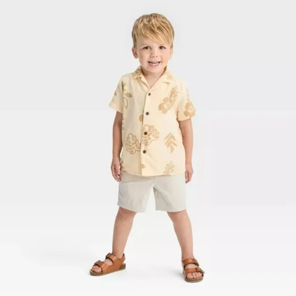 Tan Boys Pull On Woven Flat Front Shorts at Knee - Cat & Jack Adjustable Waist - Picture 3 of 11
